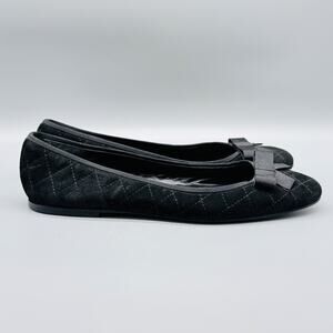 Delman Shoes Womens 10 Black Quilted Bow Ballet Flats Classic Comfort Slip On